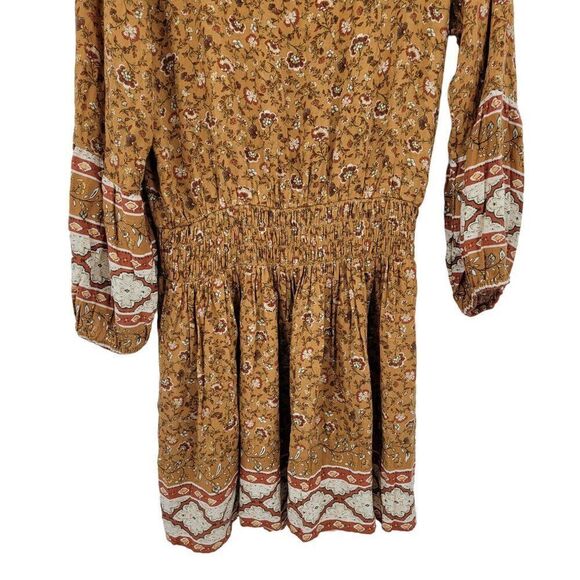 American Eagle Long Sleeve Dress Size Large Long Rust Floral Smocked Mini Boho - Picture 11 of 12